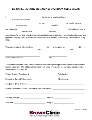 PARENTAL/GUARDIAN MEDICAL CONSENT FOR A MINOR