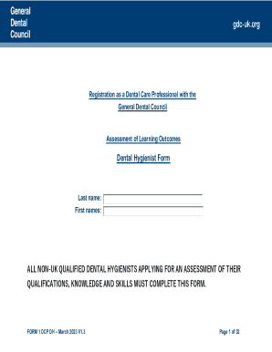 Dental Hygienist Learning Outcomes Form