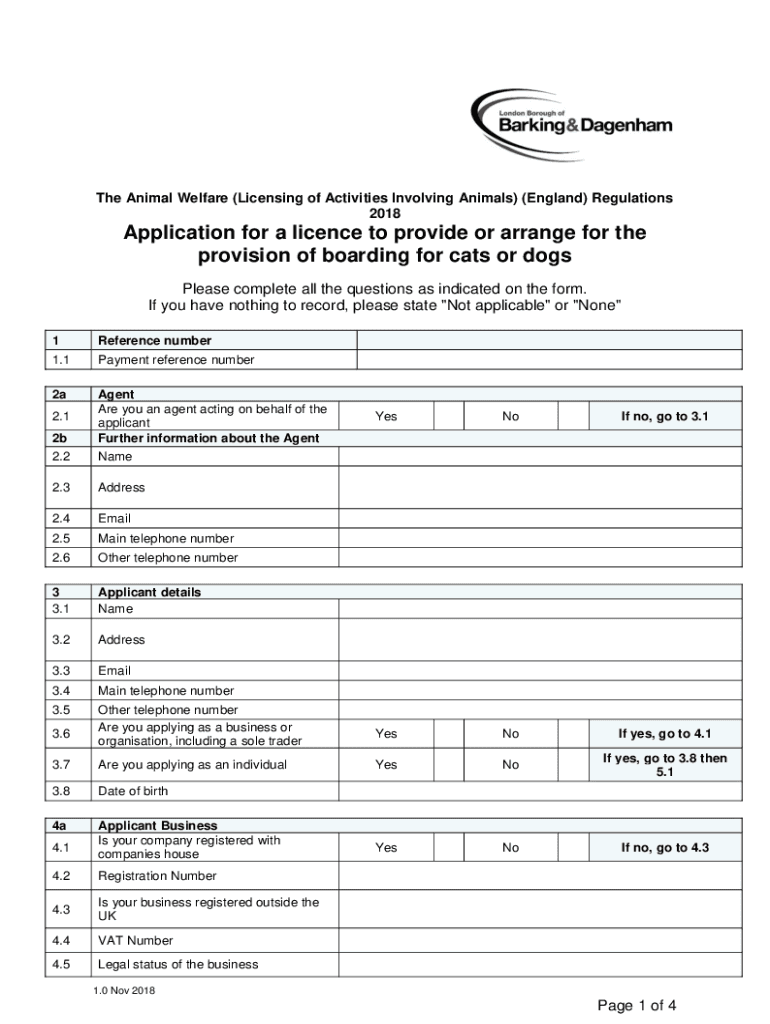 Fillable Online Animalactivityanimalboardinglicenceapplication
