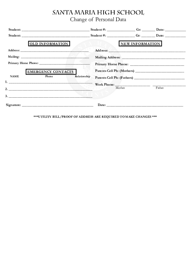 Fillable Online PersonalDataChangeRequestForm092018.pdf Fax Email