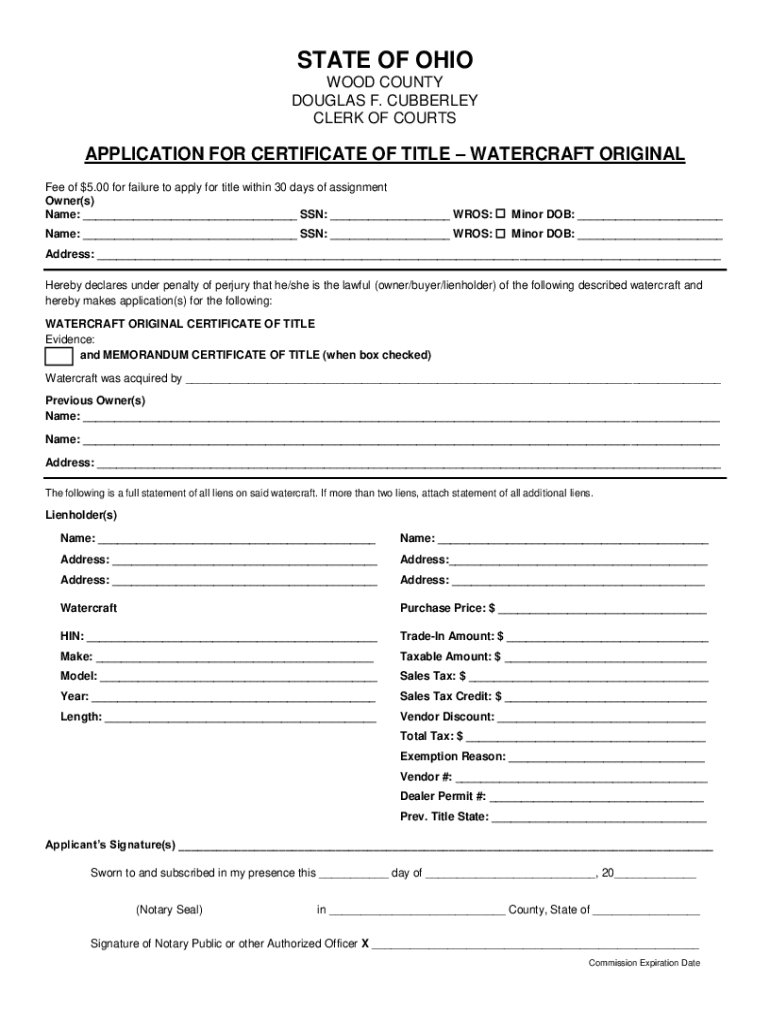 Fillable Online clerkofcourt co wood oh Application for Certificate of