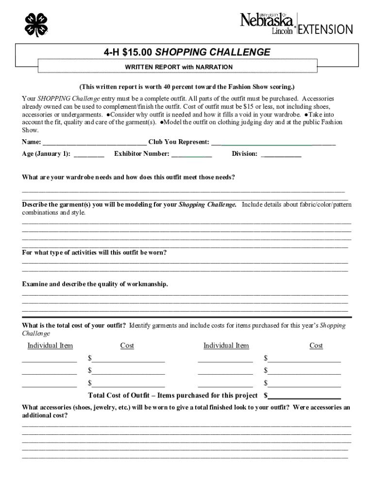 Fillable Online extension unl THE 15 CHALLENGE REPORT FORM Nebraska