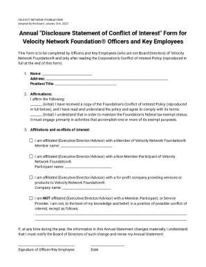 Conflict of Interest Disclosure Form for Officers and Key Employees