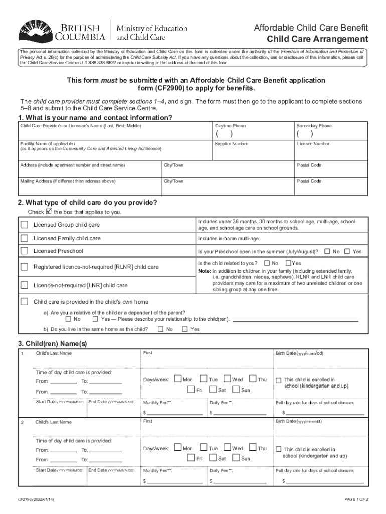 child care arrangement form Preview on Page 1