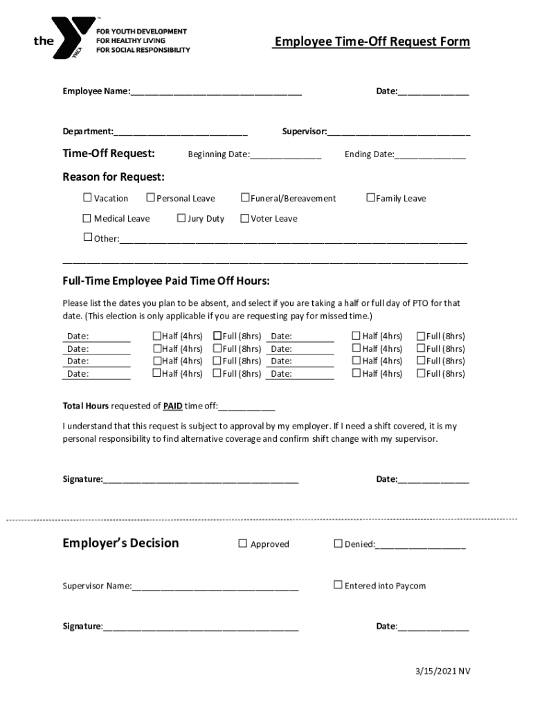 Fillable Online Paid Time Off (PTO) Leave Request Form Fax Email Print ...