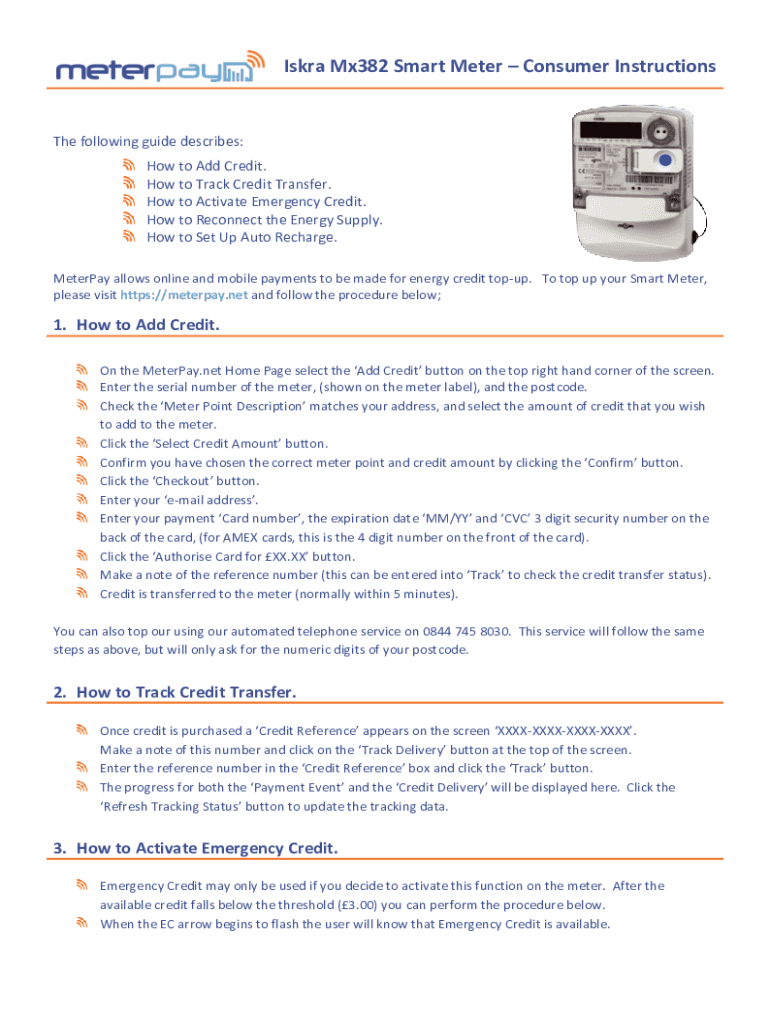 Fillable Online Activate Emergency Credit on your smart top up meters using Fax Email Print