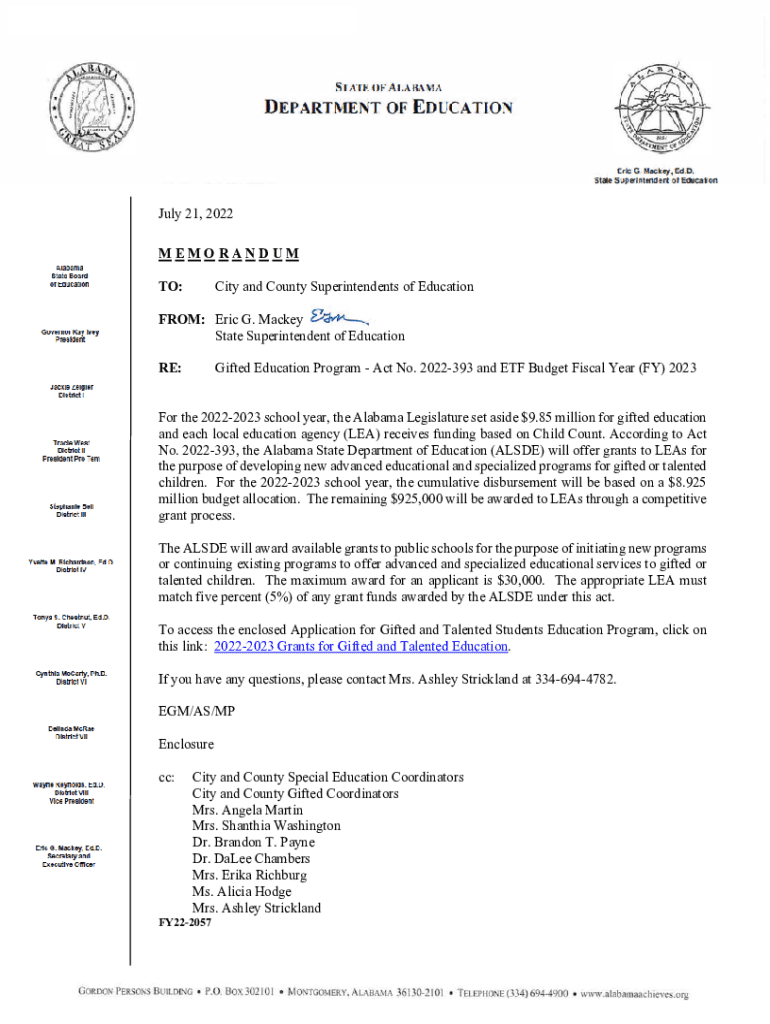 Fillable Online Support Alabama's Education Budget Request for ETF 2024