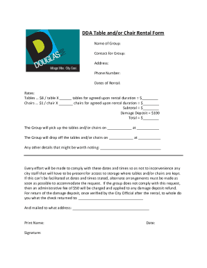 Table and Chair Rental Agreement Form - Sign Templates