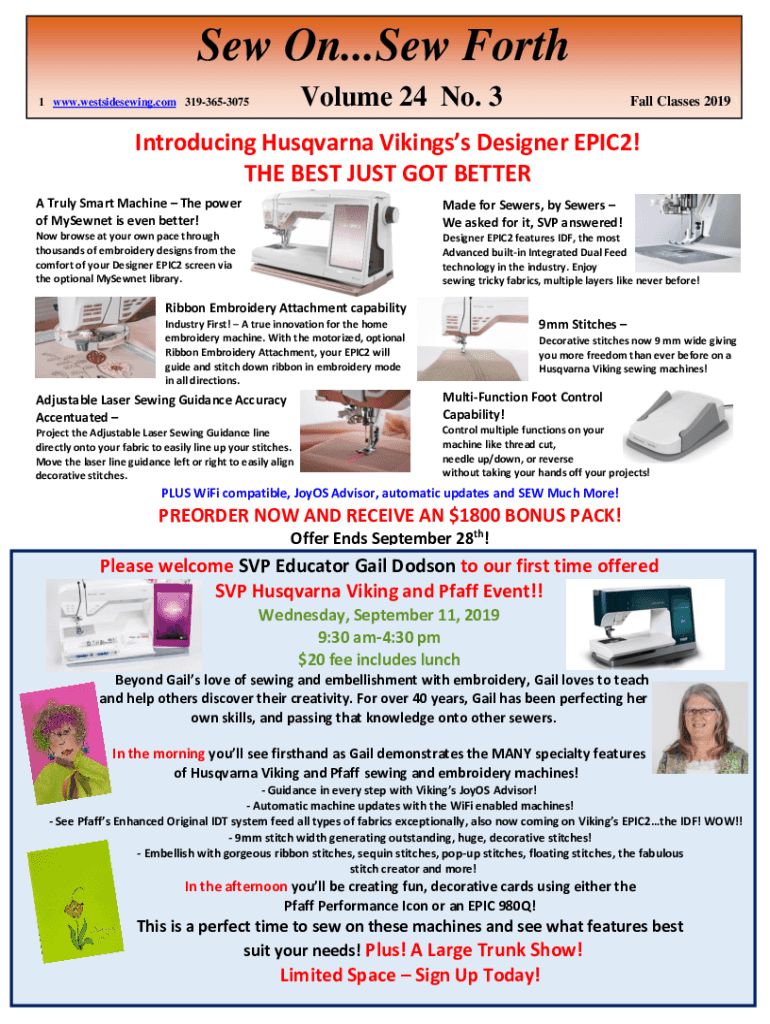 Fillable Online Husqvarna Viking Designer EPIC 2 Fax Email Print ...