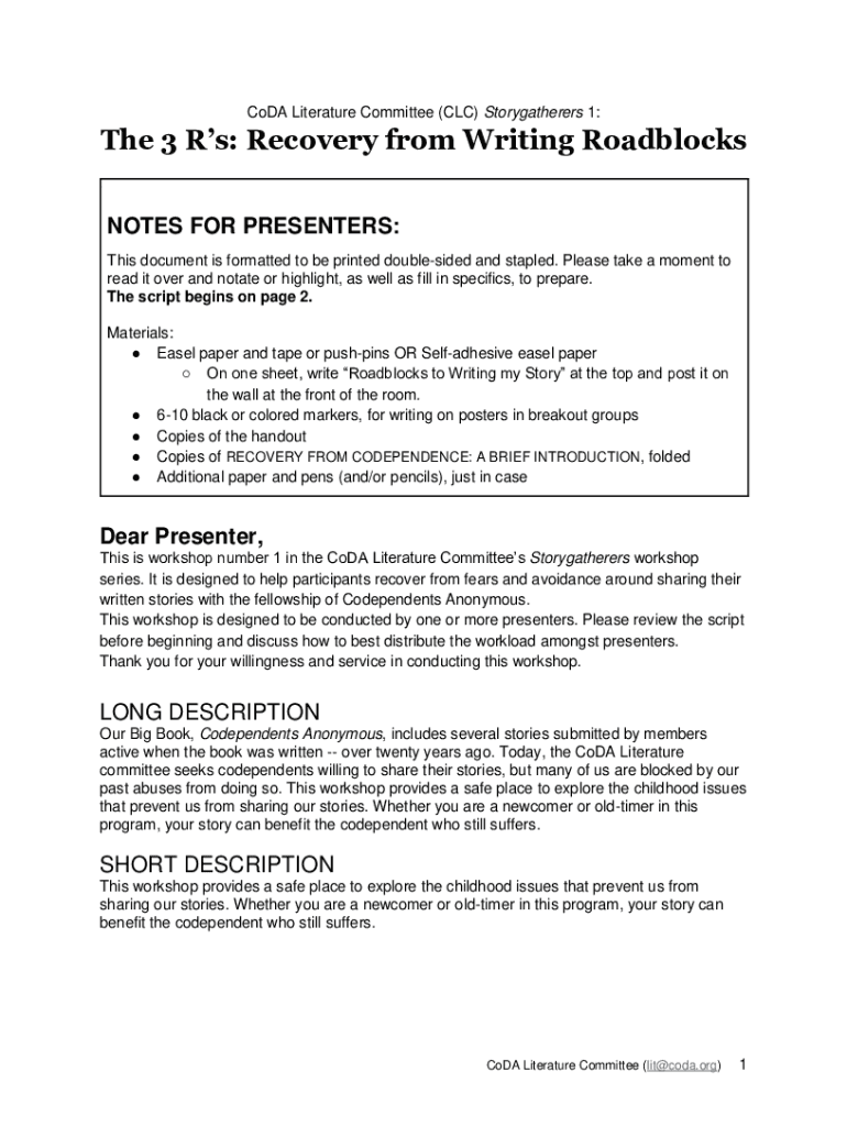 Fillable Online Fillable Online CoDA Literature Committee (CLC) The 3