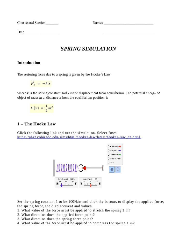 Fillable Online Intro to springs and Hooke's law (video) Khan Academy