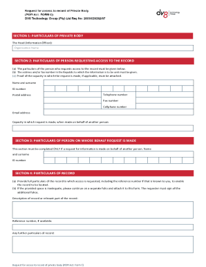 Fillable Online PARTICULARS OF PERSON REQUESTING ACCESS - DV8 Fax