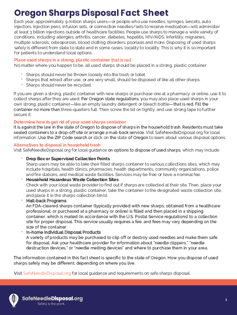 Fillable Online Oregon Sharps Disposal Fact Sheet Fax Email Print