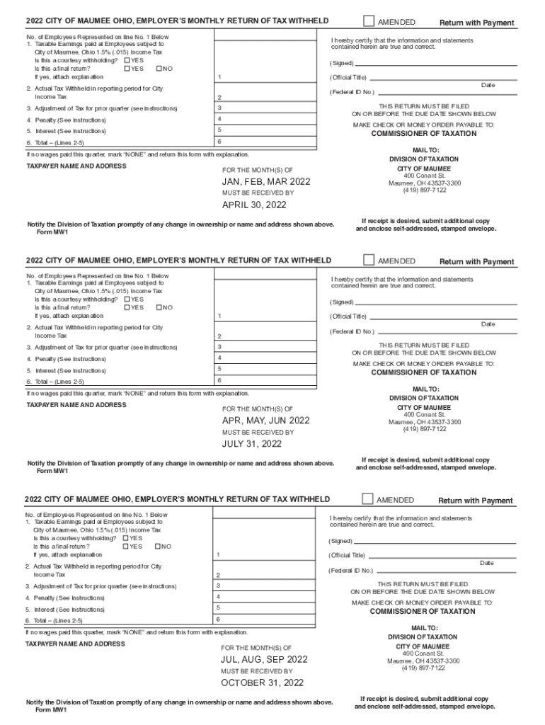 Fillable Online Employers can File and Pay Maumee Withholding Tax