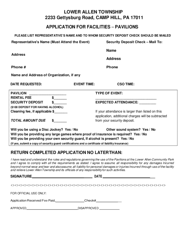 Fillable Online Application for Facility Rental The Barn Fax Email