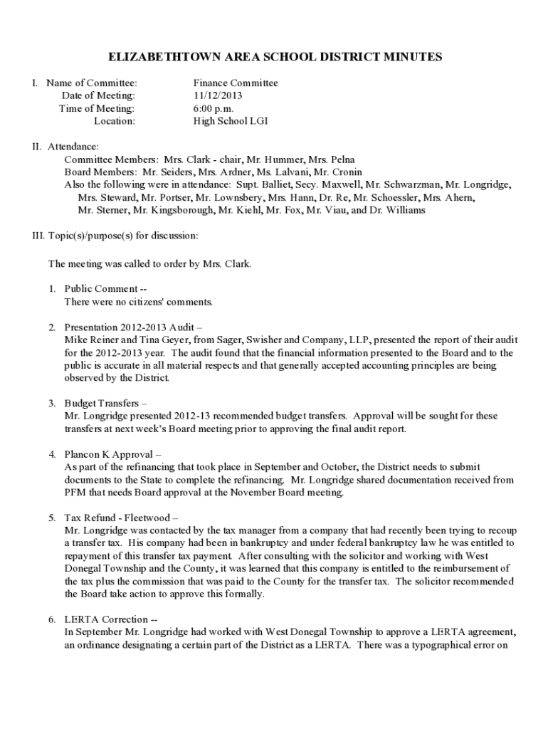 Fillable Online Parkview School District Public View BoardBook