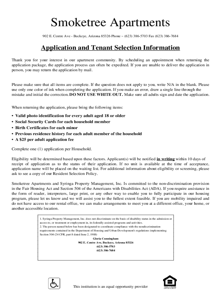 Fillable Online Smoketree Apartments at 902 E Centre Ave Buckeye, AZ