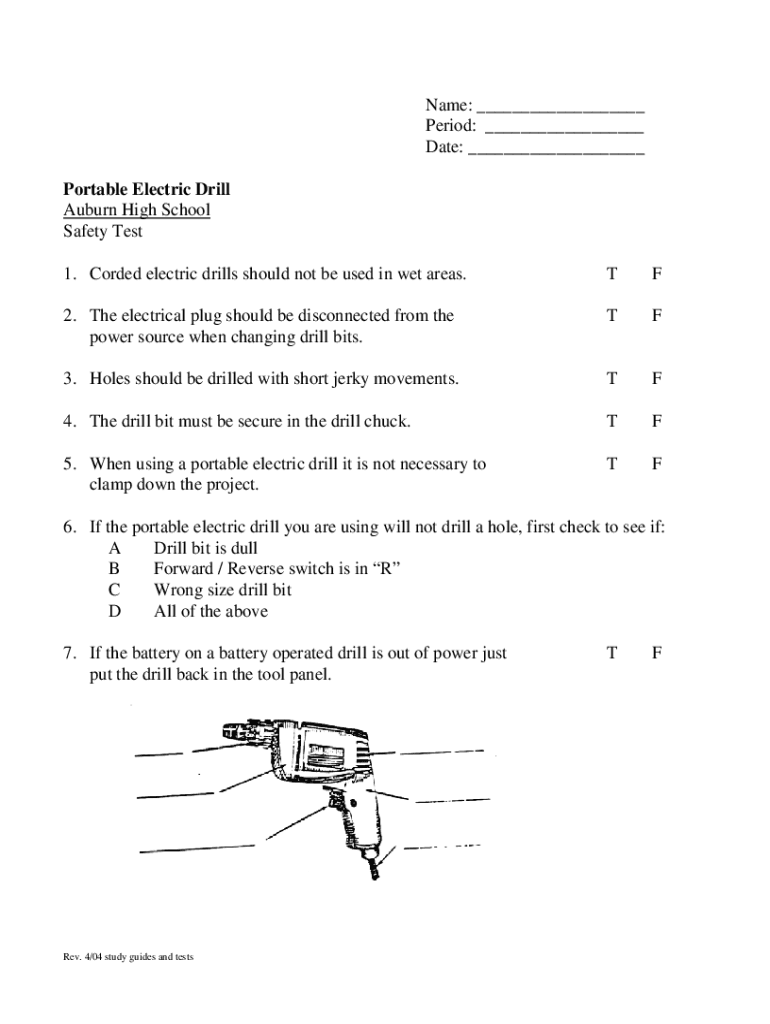 Fillable Online Electric and Portable drill Safety test Flashcards Fax