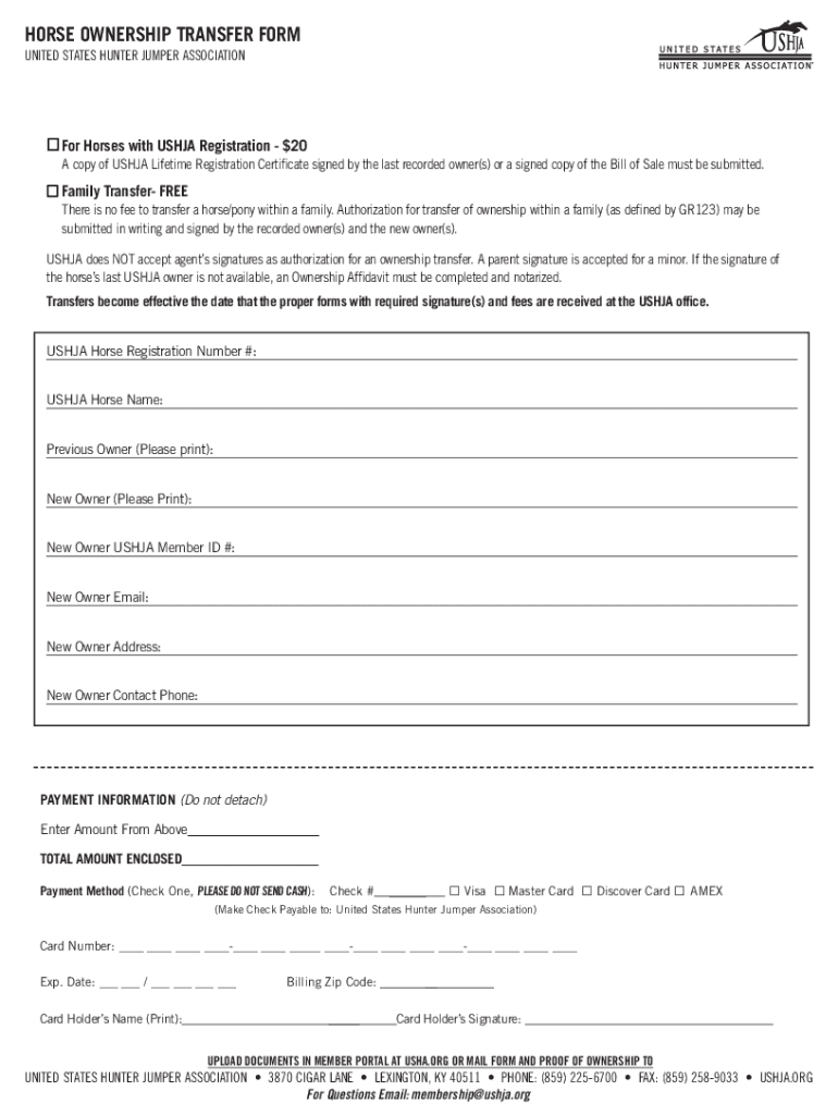 Fillable Online HORSE OWNERSHIP TRANSFER FORM Fax Email Print pdfFiller
