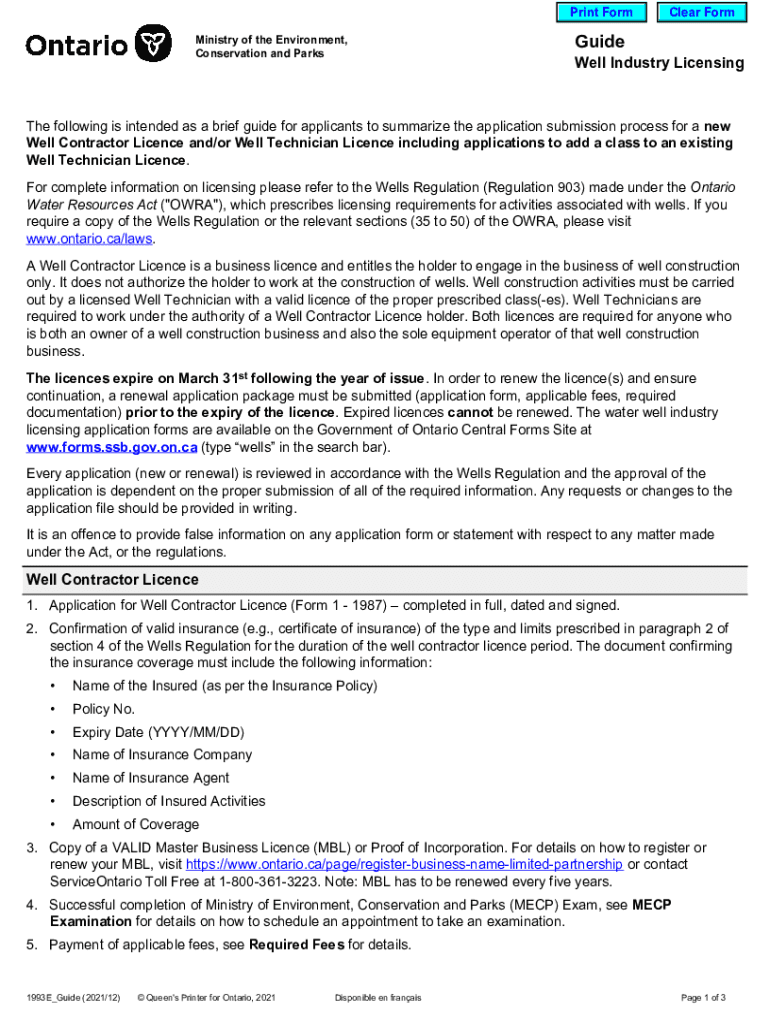 Fillable Online Guide Well Industry Licensing Central Forms