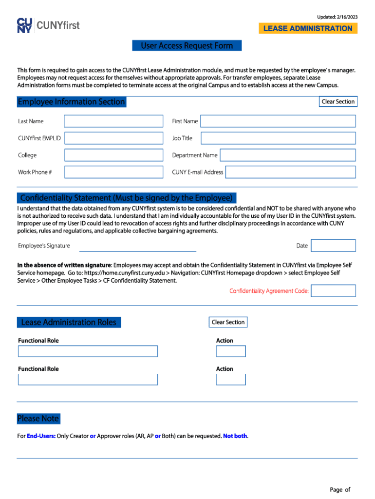 Fillable Online CUNYfirst Lease Administration Access Form Fax Email
