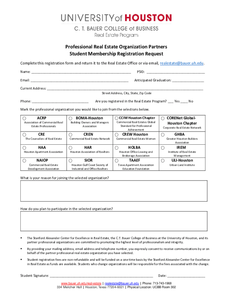 Fillable Online Student Memberships in Real Estate Professional