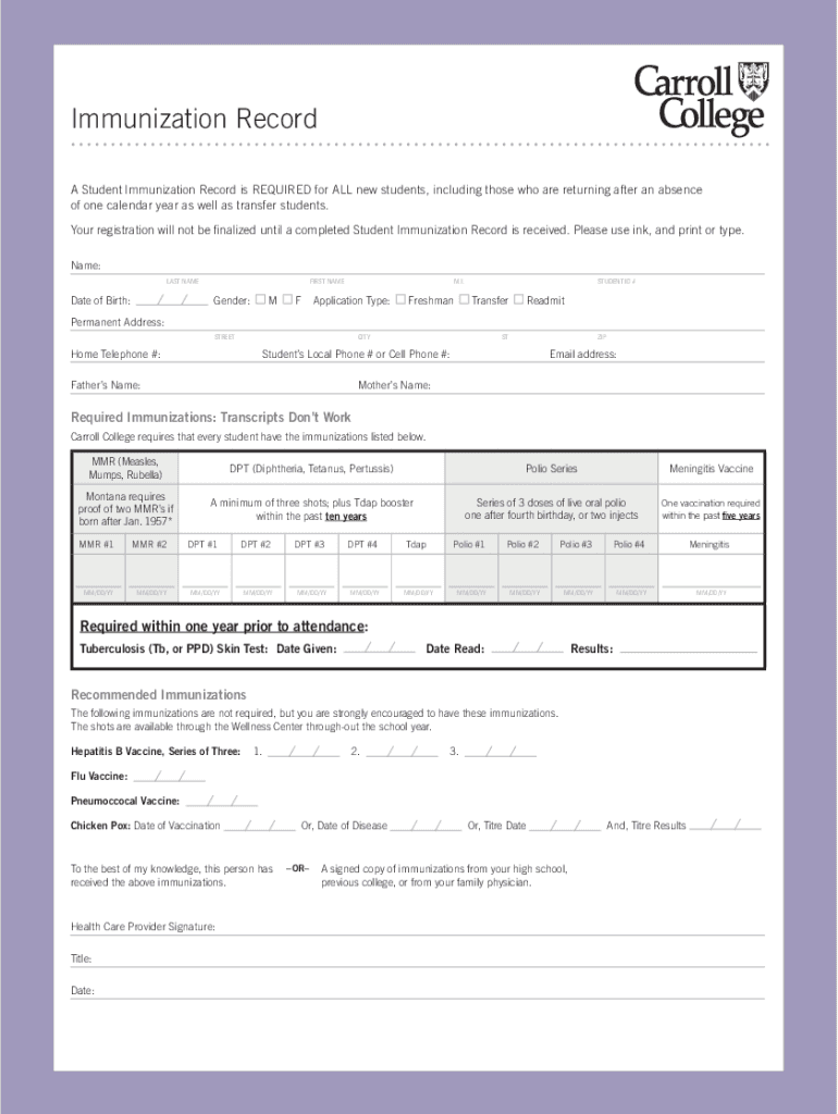 Immunization ComplianceUniversity Health Services Preview on Page 1