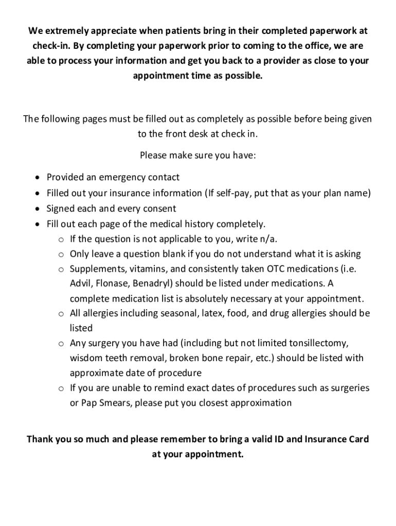 Fillable Online We extremely appreciate when patients bring in their