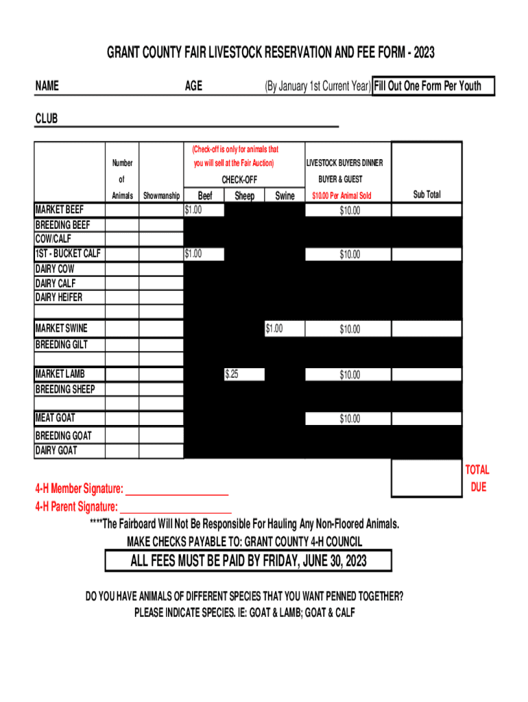 Fillable Online FAIRBOOK FORMS - Grant County Fair Fax Email Print ...