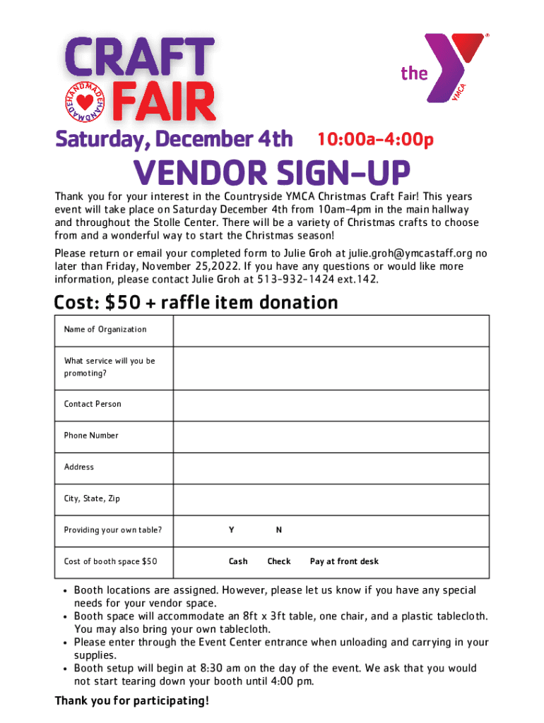 Fillable Online Craft Fair Vendor Form Fax Email Print pdfFiller