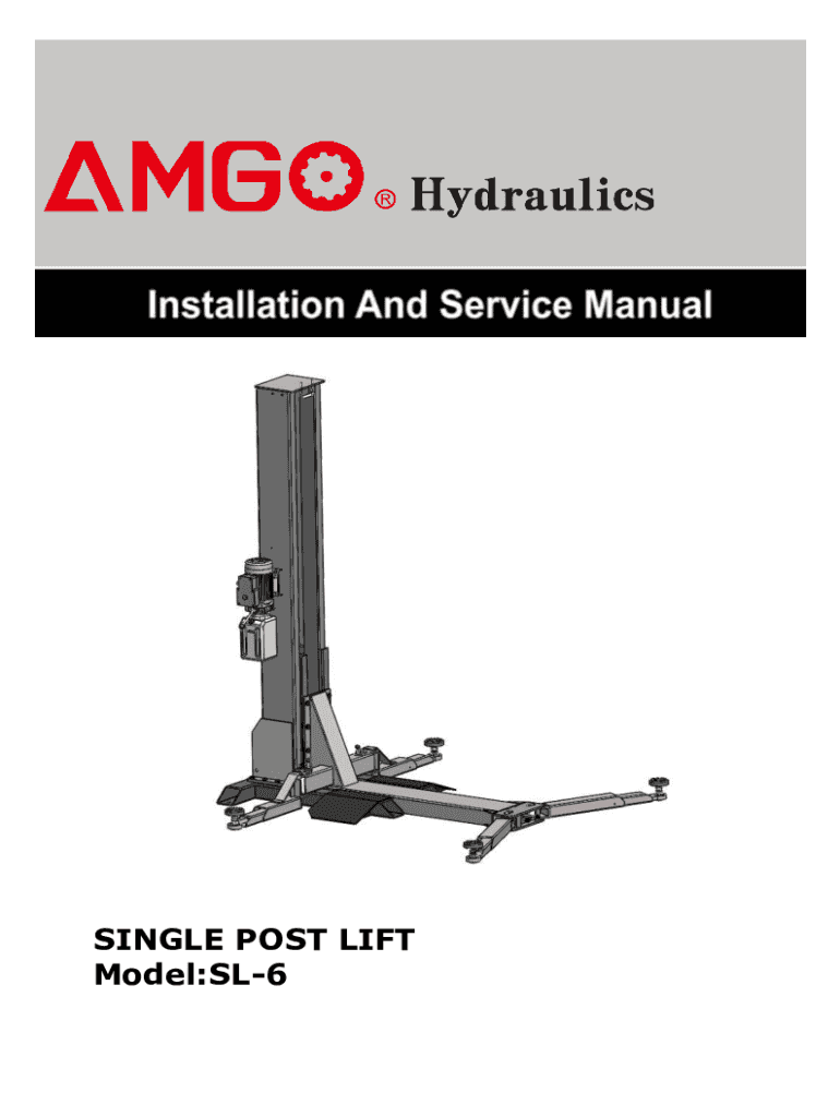 Fillable Online TWO POST LIFT INSTALLATION AND OWNERS MANUAL Fax