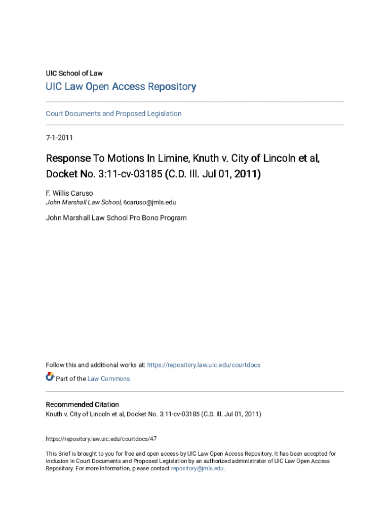 Fillable Online Response To Motions In Limine, Knuth v. City of Lincoln