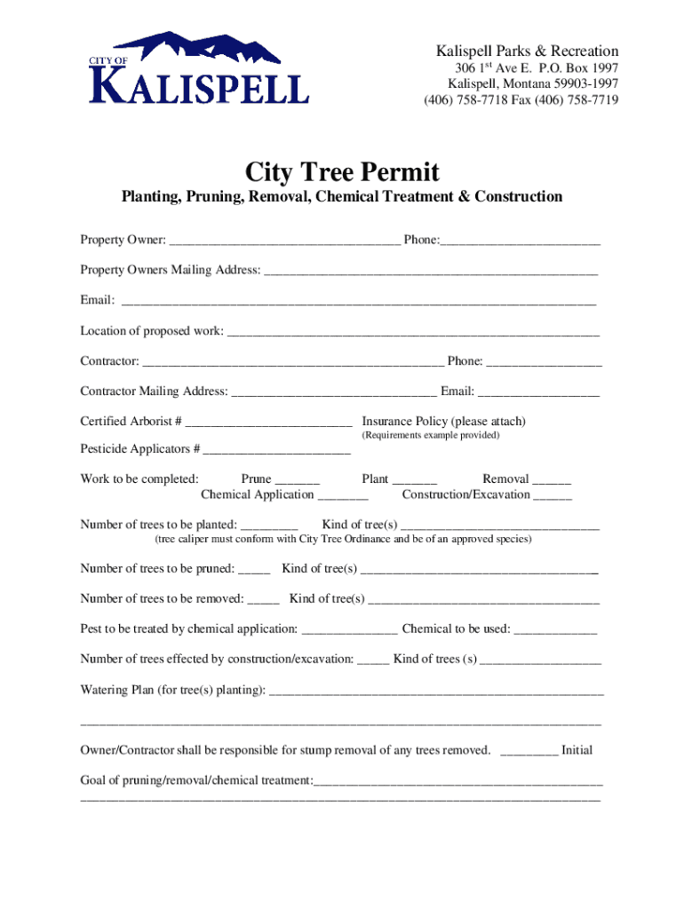 Fillable Online City Tree Permit Kalispell, MT Fax Email Print