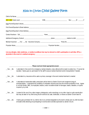 Fillable Online Kids in Christ Child Safety Form Fax Email Print ...
