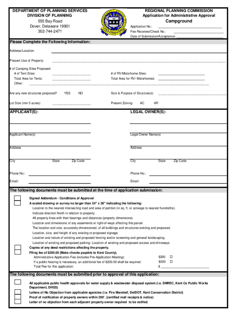 Fillable Online Campground Application Kent County Levy Court Fax