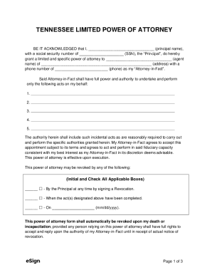 Fillable Online Free Tennessee Power of Attorney Template Fax Email ...