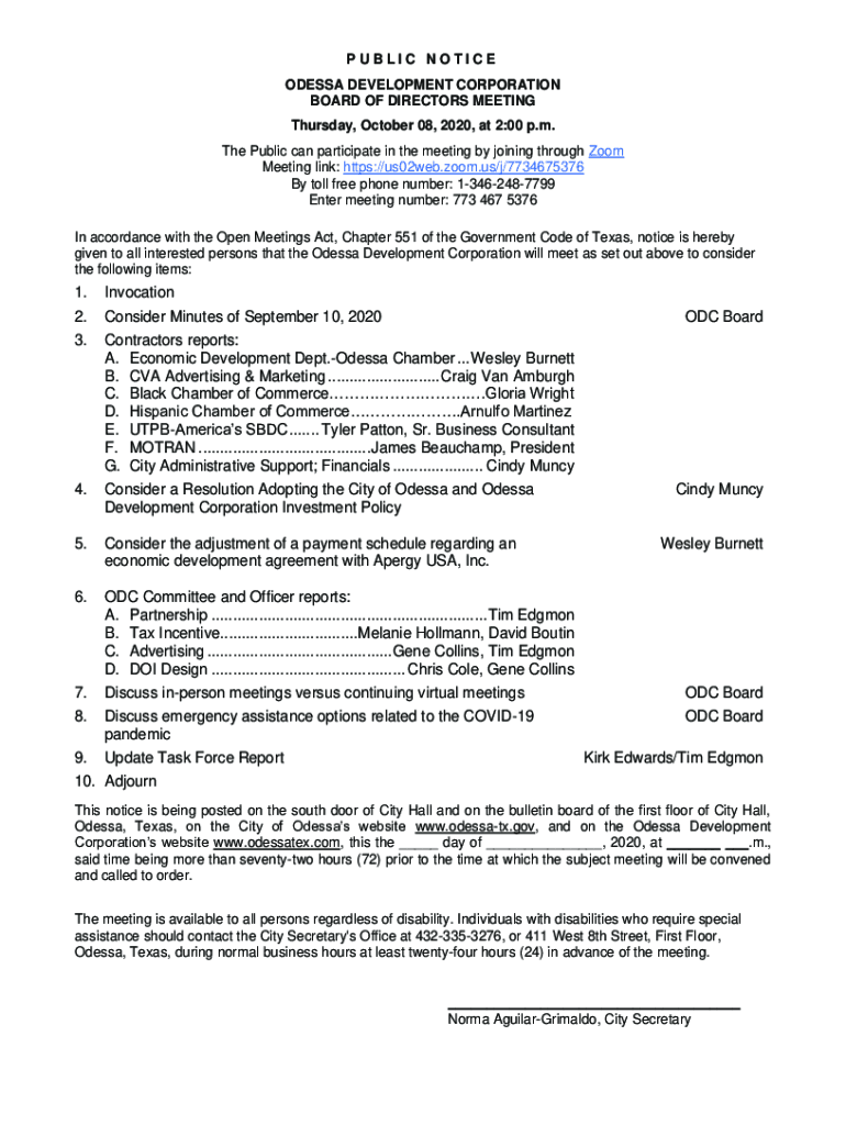 Fillable Online PUBLIC NOTICE ODESSA DEVELOPMENT Fax Email Print