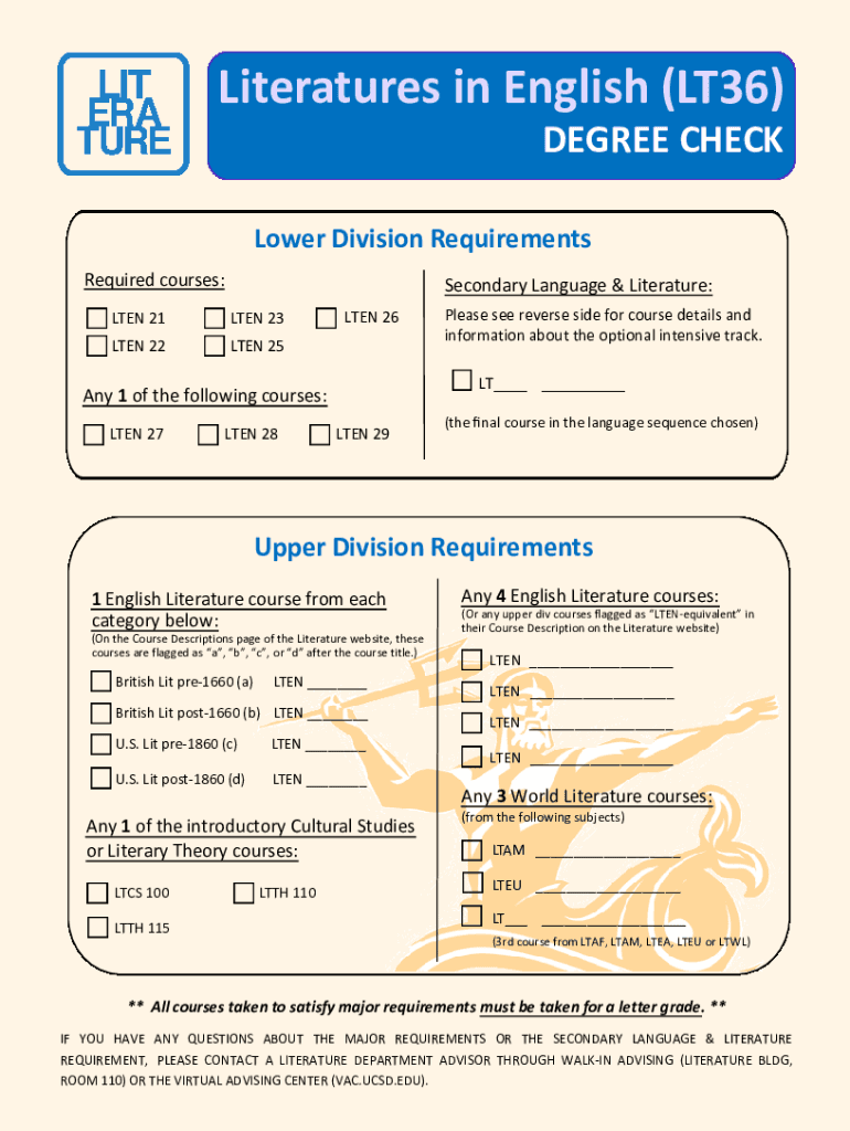 Fillable Online literature ucsd Literatures in English Major Fax Email
