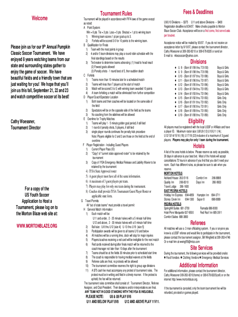 Fillable Online Rules for the Fall Shootout Youth Soccer Tournament Fax Email Print pdfFiller