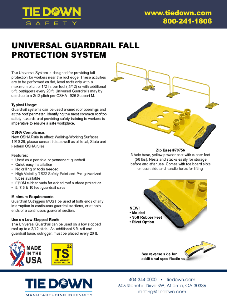 Fillable Online Tie Down Universal Guardrail Fall Protection Fax Email