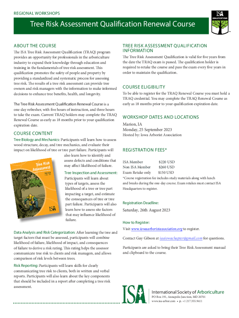 Fillable Online Tree Risk Assessment Qualification Renewal Courses Fax
