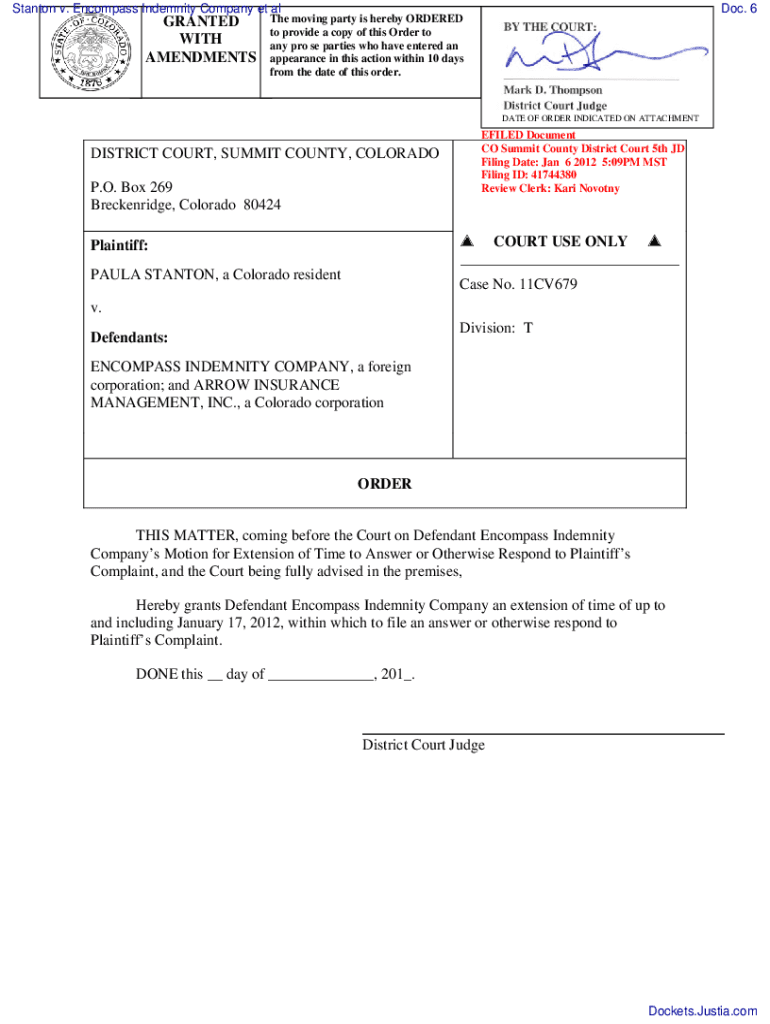 Fillable Online ORDER Granting Motion for Extension of Time to Answer or Fax Email Print