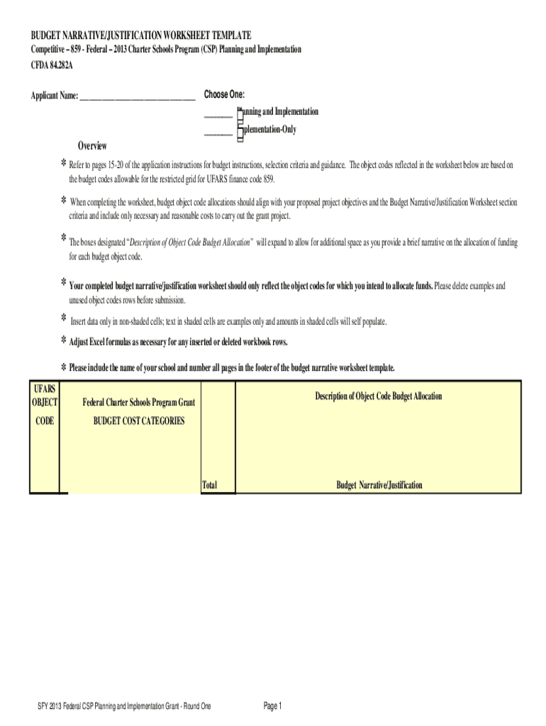 Fillable Online education mn budget narrative/justification worksheet