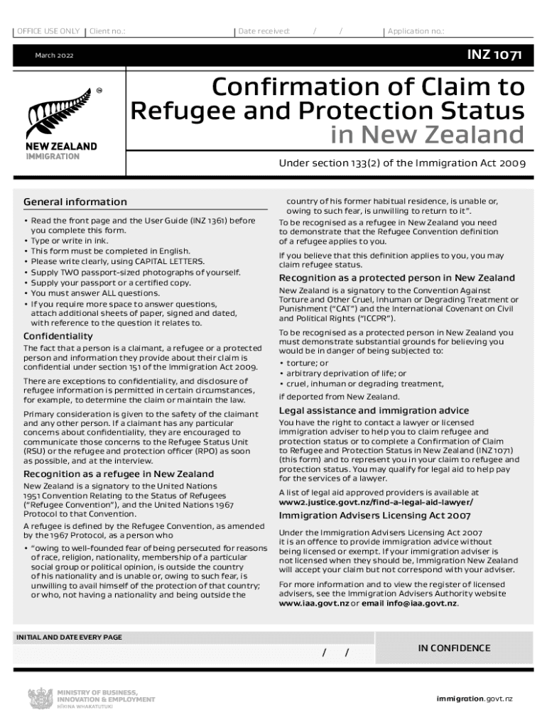 inz 1071 form Preview on Page 1