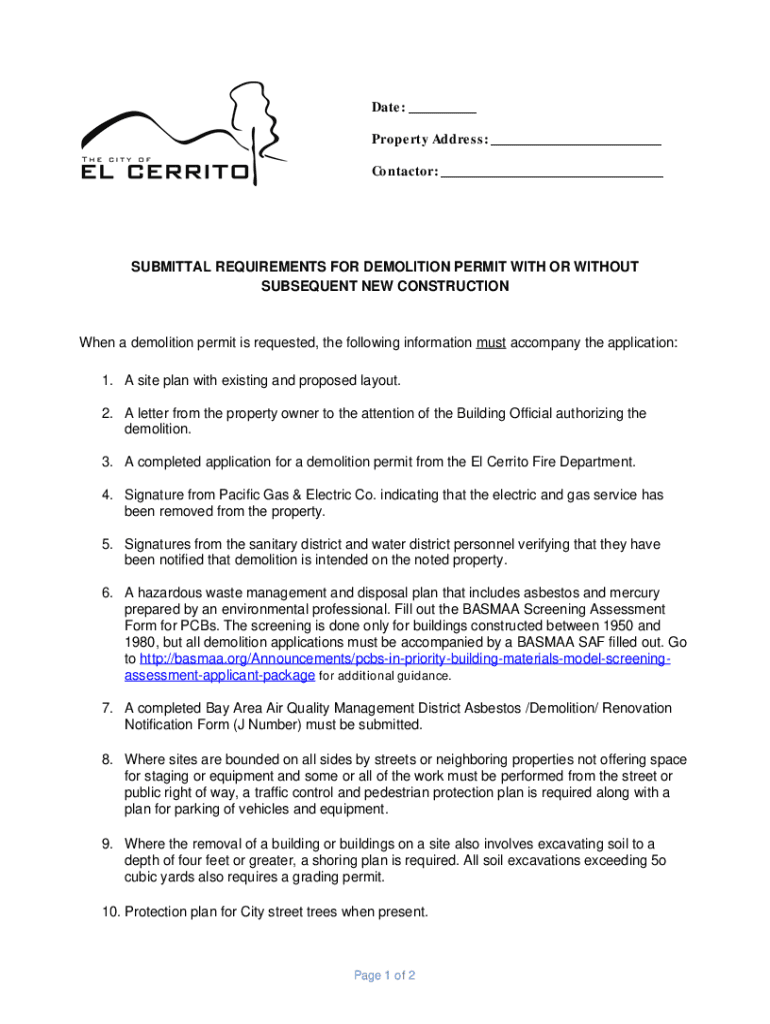 Fillable Online DEMOLITION PERMIT COVER SHEET 1. For inspection Fax