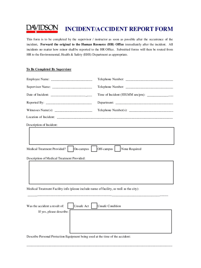 Fillable Online INCIDENT/ACCIDENT REPORT FORM Fax Email Print - pdfFiller