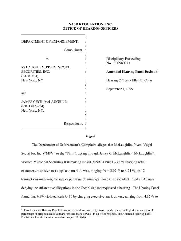 Fillable Online McLAUGHLIN, PIVEN, VOGEL v. NAT. ASS'N OF SEC., Fax