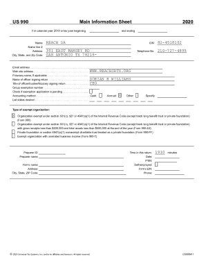 US 990 Main Information Sheet 2020