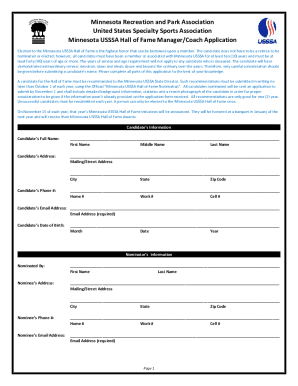 Minnesota USSSA Hall of Fame Manager/Coach Application