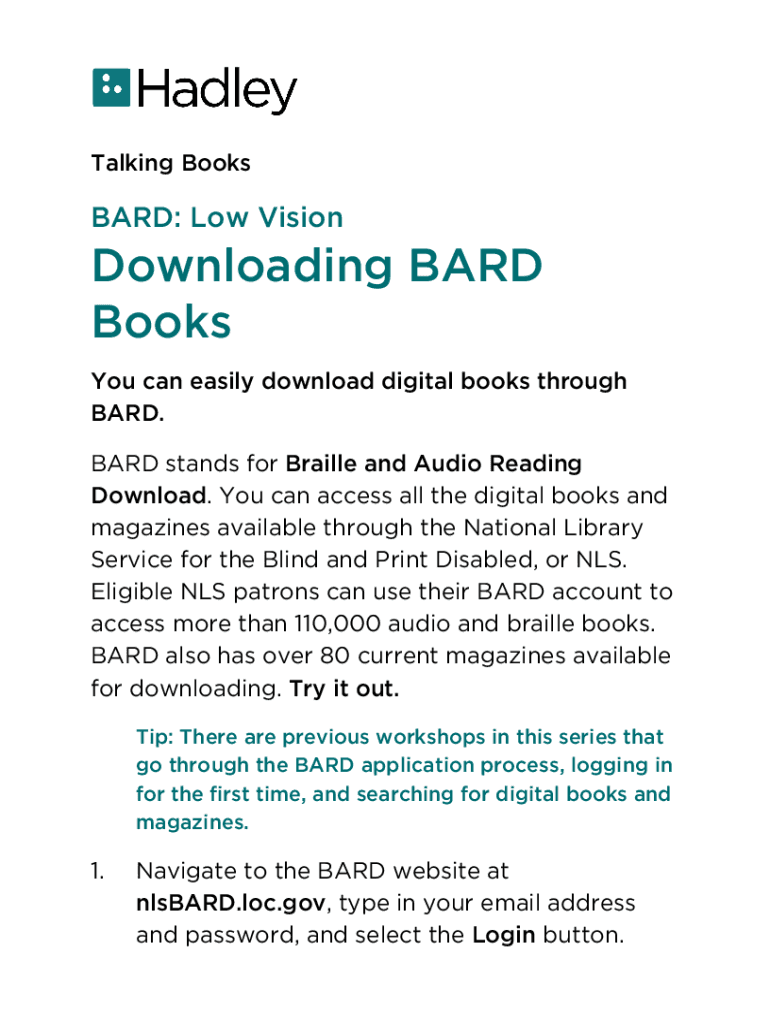 Fillable Online BARD Braille and Audio Reading Download National Library Fax Email Print